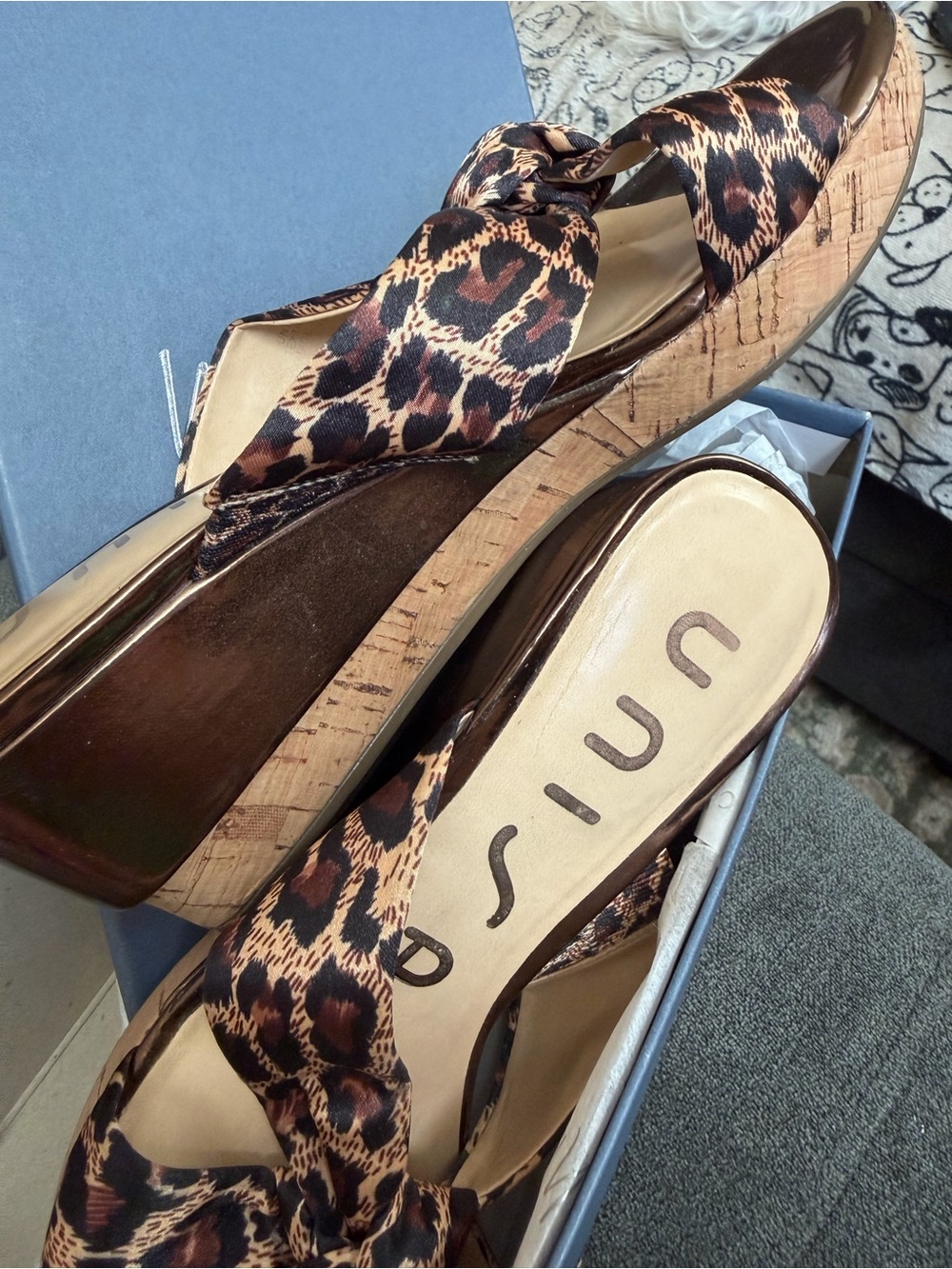 Unisa Leopard-Print Satin Cork Wedge Sandals - Brown/Black